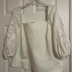 Boston Proper White Boxy 3/4 Sleeve Blouse